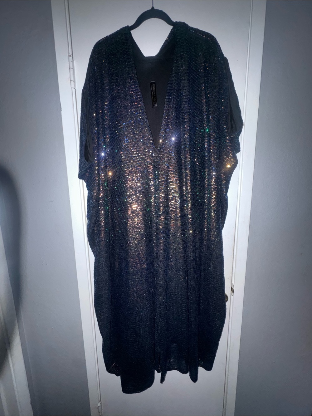 Sparkly Black Sequin Open-Front Duster